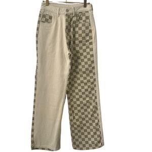Baevely – Checkerboard Patchwork Denim Pants – Small
